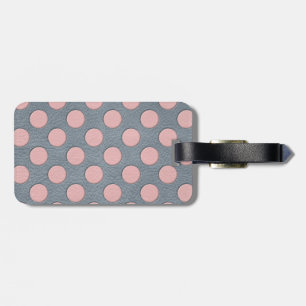 Etiqueta De Bagagem Pontos Polka Rosa em Impressão de Couro Cinza