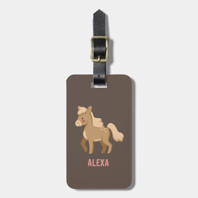 Etiqueta De Bagagem Pony Equestrian Girl Monogramed Personalizada (Frente Vertical)