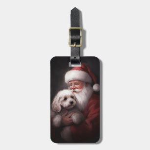 Etiqueta De Bagagem Poodle com Papai Noel Natal Festivo