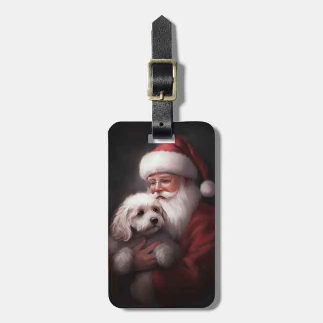 Etiqueta De Bagagem Poodle com Papai Noel Natal Festivo (Frente Vertical)