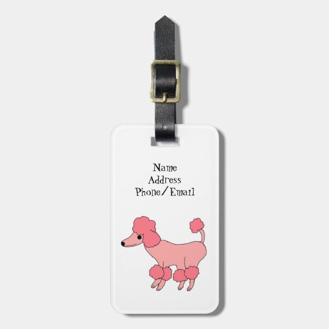 Etiqueta De Bagagem Poodle Rosa (Frente Vertical)