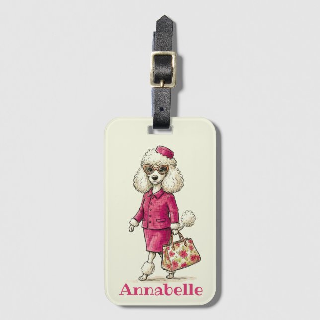 Etiqueta De Bagagem Poodle Rosa Personalizado (Frente Vertical)