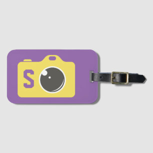 Etiqueta De Bagagem Pop Art Yellow Camera Purple Monograma