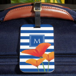 Etiqueta De Bagagem Poppy Blue Stripes Monograma