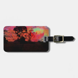Etiqueta De Bagagem Por do sol com árvore