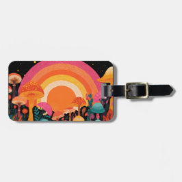 Etiqueta De Bagagem Pôr do Sol de Cogumelo Psicodélico – Natureza Fant