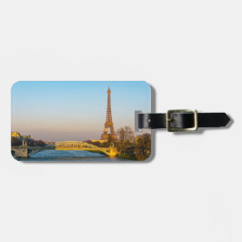 Etiqueta De Bagagem Pôr do sol na torre Eiffel e Pont Rouelle - Paris