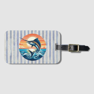 Etiqueta De Bagagem Pôr do sol personalizado de marlin costeiro/náutic