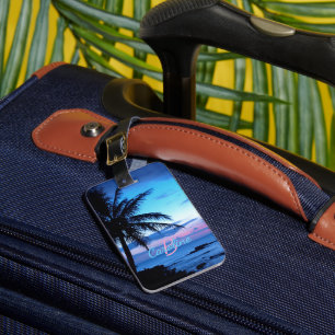 Etiqueta De Bagagem Pôr do Sol Personalizado na Praia da Ilha Tropical