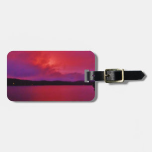 Etiqueta De Bagagem pôr do sol roxo, rosa quente, no lago Arrohead