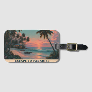 Etiqueta De Bagagem Pôr do Sol Tropical Vibrante e Pinturesco na Praia