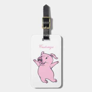 Etiqueta De Bagagem Porco cor-de-rosa feliz que salta Thunder_Cove
