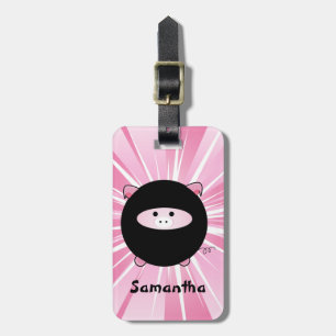 Etiqueta De Bagagem Porco personalizado de Ninja no rosa