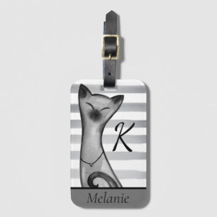 Etiqueta De Bagagem Posh Snooty Cat Striped Personalizada