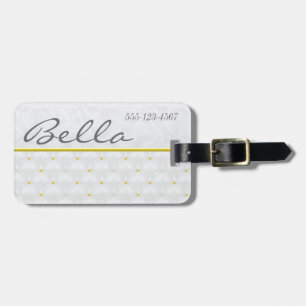 Etiqueta De Bagagem Posh White Satin e Dourado