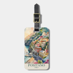 Etiqueta De Bagagem Positano Itália Costa Amalfi Paisagem Aquarela