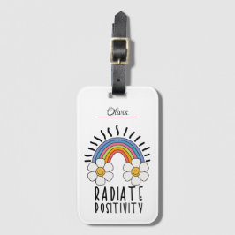 Etiqueta De Bagagem Positividade radiada | Arco-Íris e flores colorida