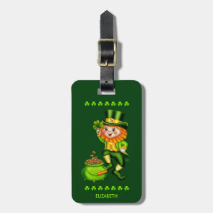 Etiqueta De Bagagem Pote Dourado Shamrock, Rua irlandês Leprechaun Pa