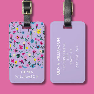 Etiqueta De Bagagem Prado floral lilás de flores silvestres