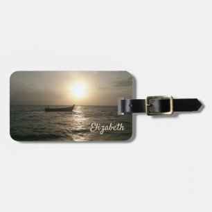 Etiqueta De Bagagem Praia,Barco,Pôr do sol - Personalizado