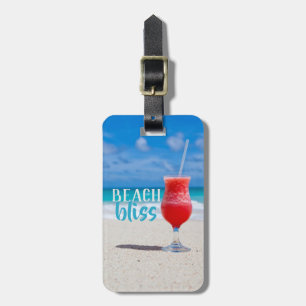 Etiqueta De Bagagem Praia Bliss Ocean Vacing Red Tropical Cocktail