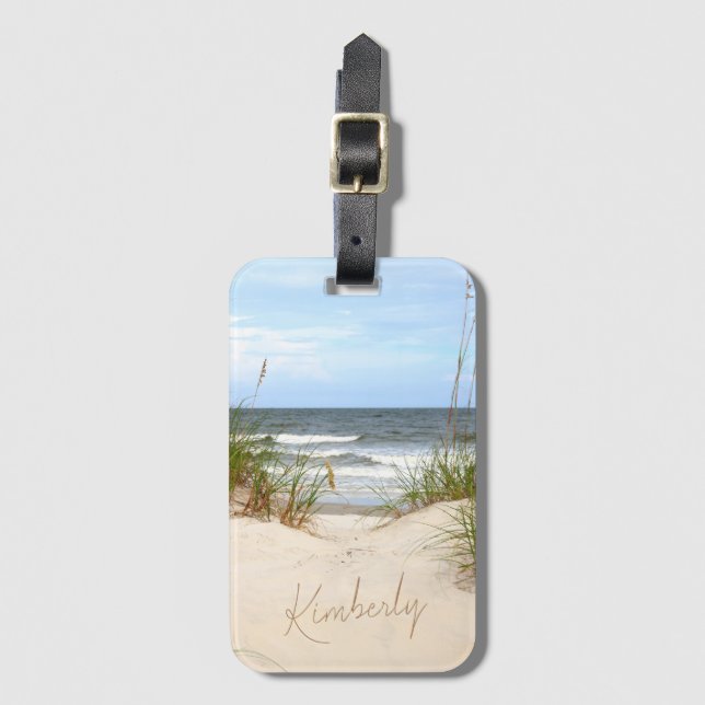 Etiqueta De Bagagem Praia com Nome (Frente Vertical)