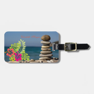 Etiqueta De Bagagem Praia, Pedras Zen, Hibisco Havaiano