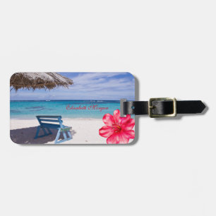 Etiqueta De Bagagem Praia Tropical, Cadeira, Hibisco