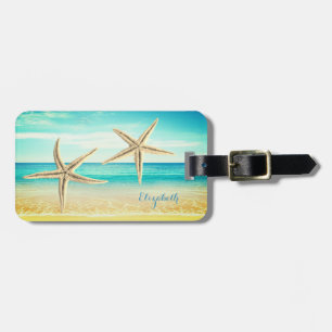 Etiqueta De Bagagem Praia Tropical,Céu Azul,Areia do Oceano,Estrela do