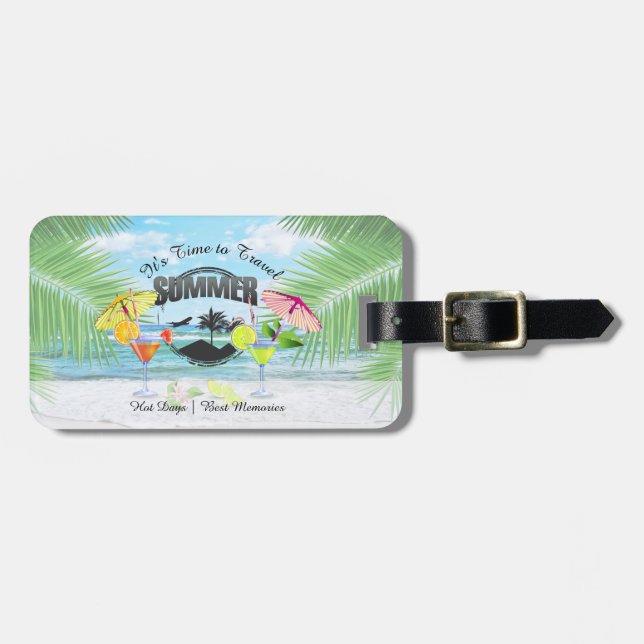 Etiqueta De Bagagem Praia Tropical, Férias de Verão | Personalizado (Frente Horizontal)