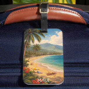 Etiqueta De Bagagem Praia Tropical Ka'anapali Beach Maui Viagens Antig