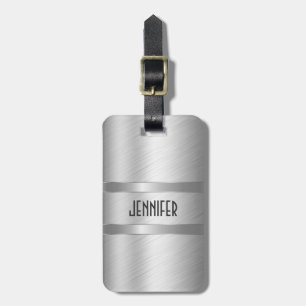 Etiqueta De Bagagem Prata Metálica Monograma Bruta Alumínio