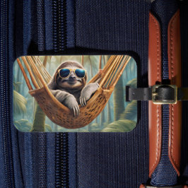 Etiqueta De Bagagem preguiça engraçada com óculos escuros em uma rede