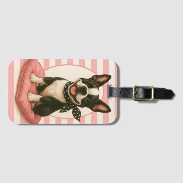 Etiqueta De Bagagem Preppy Boston Terrier (Frente Horizontal)