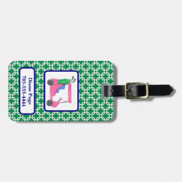 Etiqueta De Bagagem Preppy Green Link - Padrão de link branco rosa - C
