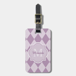Etiqueta De Bagagem Preppy Light Purple Argyle Girly Monograma e Nome
