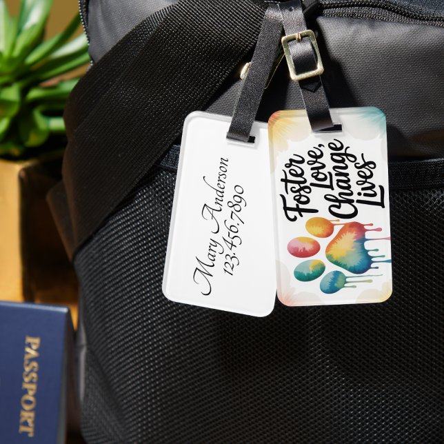 Etiqueta De Bagagem Presente de Estampa de Pata de Aquarela Mudar Vida (Personalized Foster Animal Supporter luggage tag)