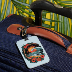 Etiqueta De Bagagem Presente de Férias do Pôr do Sol Floral Beach Love