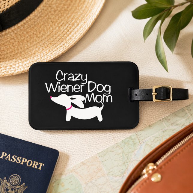 Etiqueta De Bagagem Presente de Viagem para Mãe de Cachorro Wiener Lou (wiener dog mom - crazy doxie mom luggage tag)