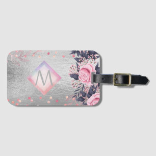 Etiqueta De Bagagem Presente do Marinho do Monograma Rosegold Girly Ne