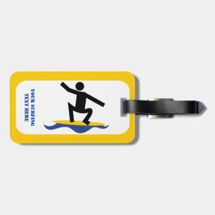 Etiqueta De Bagagem Presentes surfando, surfista em seu costume da