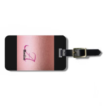 Etiqueta de bagagem preta, cor-de-rosa, Rosa de mo