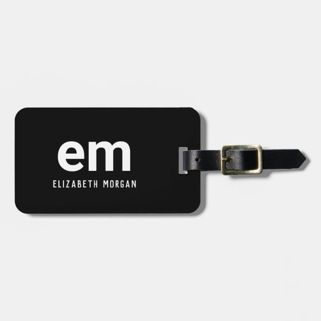 Etiqueta de Bagagem Preta e Branca Moderna com Nom (Frente Horizontal)