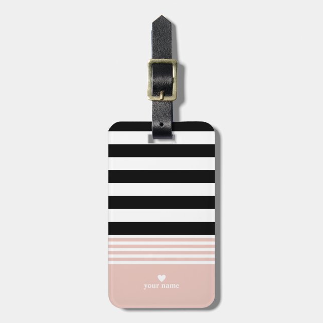 Etiqueta De Bagagem Preto, Branco e Rosa Estimulados Personalizados (Frente Vertical)