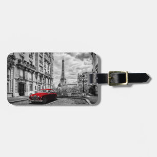 Etiqueta De Bagagem Preto, branco e vermelho da torre de Eiffle