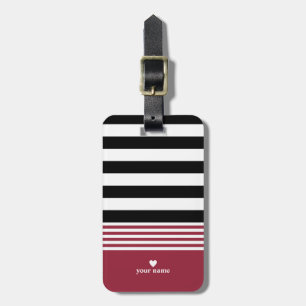 Etiqueta De Bagagem Preto, branco & listrado vermelho do bobo da corte