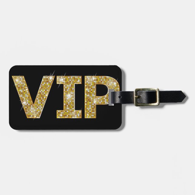 Etiqueta De Bagagem Preto & brilho Dourado VIP (Frente Horizontal)