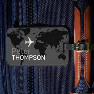 Etiqueta De Bagagem preto cinzento viagem mundial elegante
