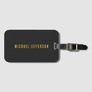Etiqueta De Bagagem Preto & Dourado Minimalista Simples Moderno Nome P