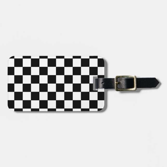 Etiqueta De Bagagem Preto e branco Checkered (Frente Horizontal)